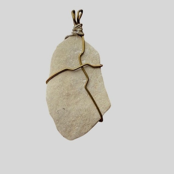 Stone Pendant Necklace Wire Wrapped Boho Rock Pendant Jewelry - Picture 2 of 3